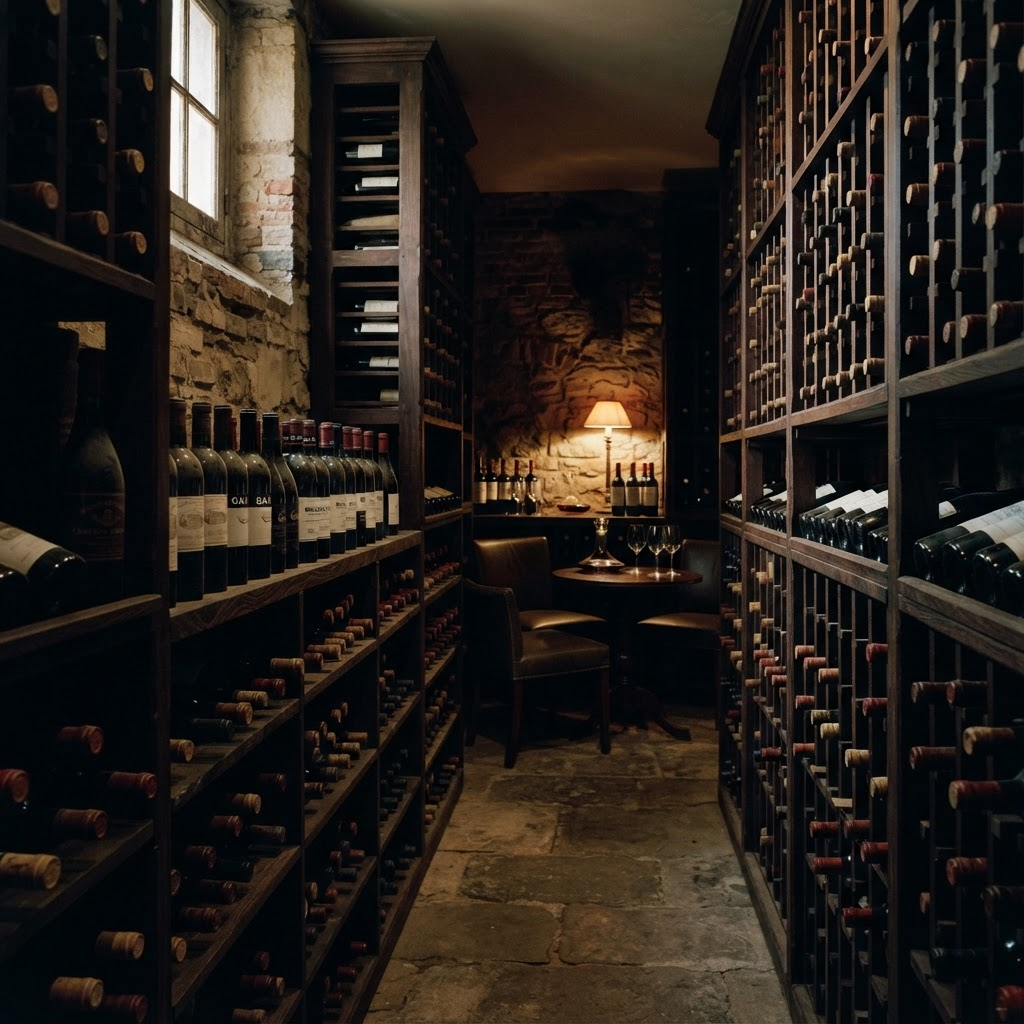 Cave privée avec des bouteilles soigneusement conservées